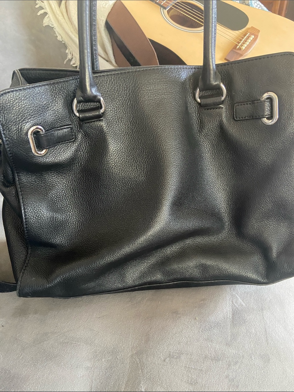 Michael Kors Black Pebbled Leather Satchel with Chain-Strap Accents - Picture 4 of 4
